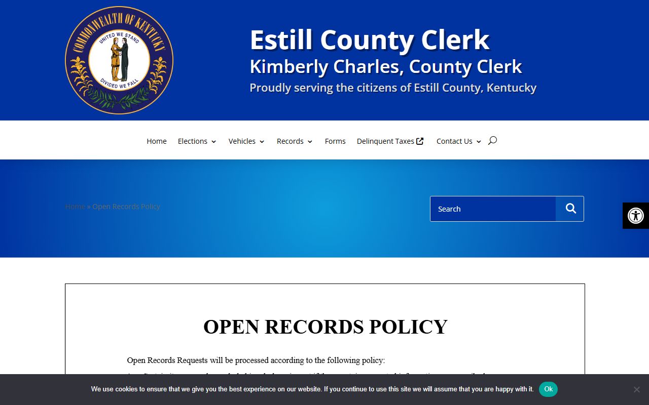 Estill County Circuit Court Clerk records and County Clerk open records policy distinction