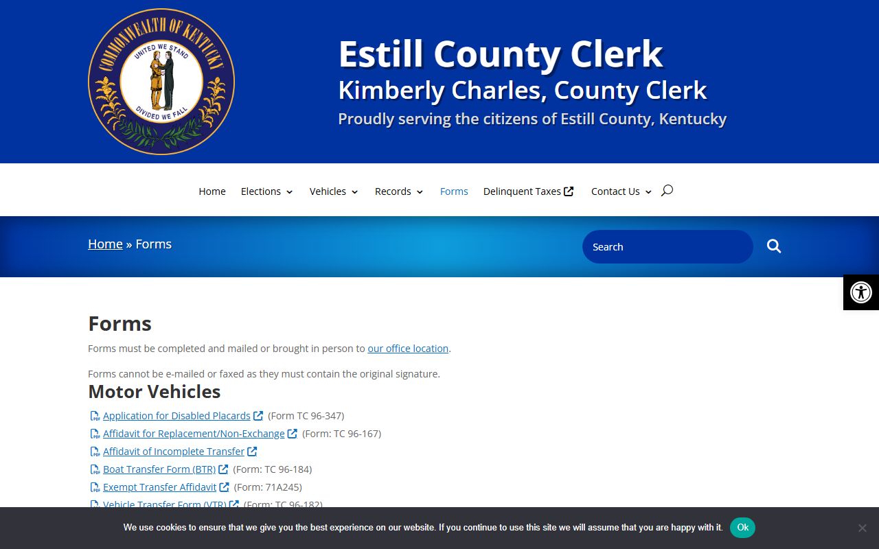 Estill County Circuit Court Clerk records and County Clerk original signature form rule