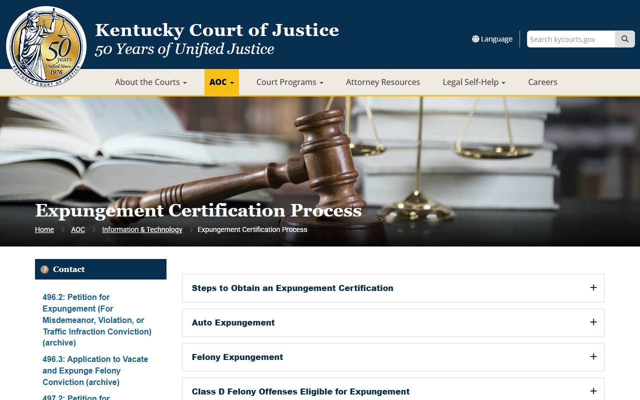 Estill County court records expungement certification page