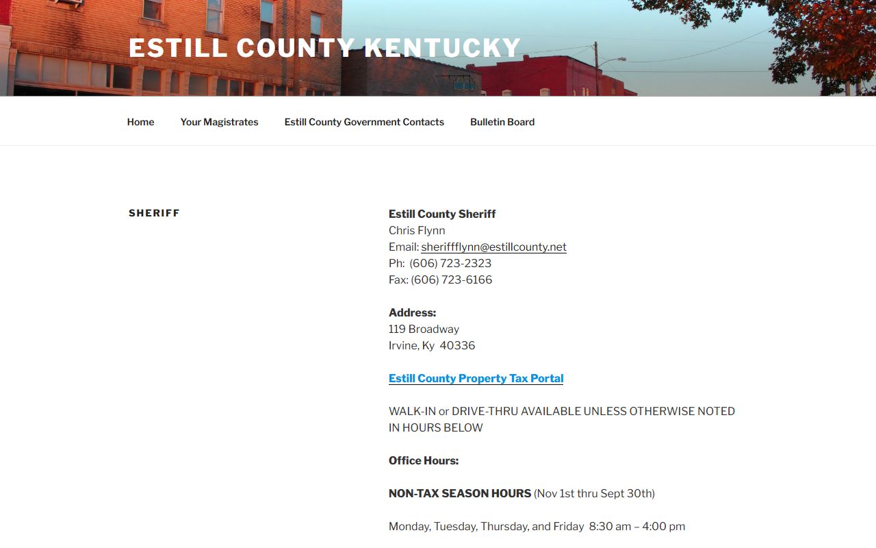 Estill County Sheriff contact for warrants and court security