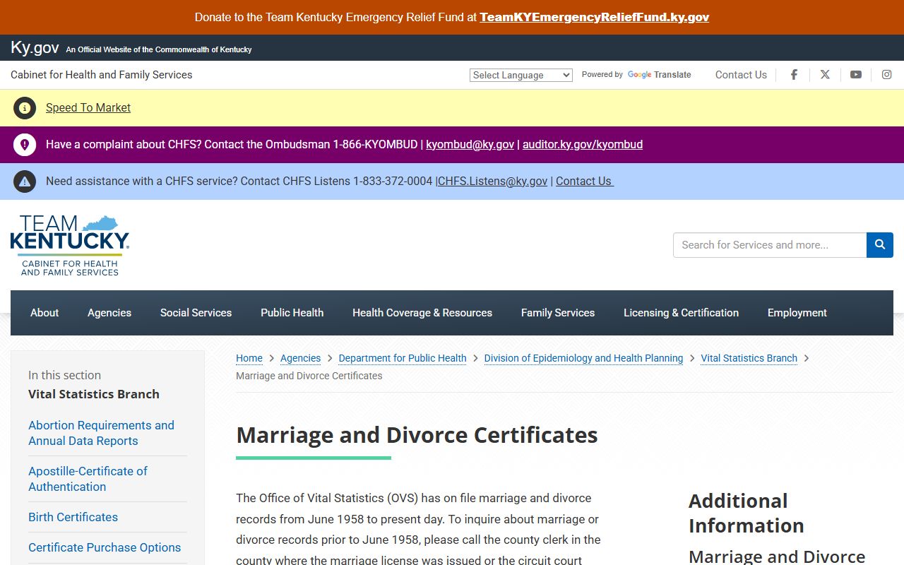 Estill County marriage and divorce records through Kentucky Vital Statistics