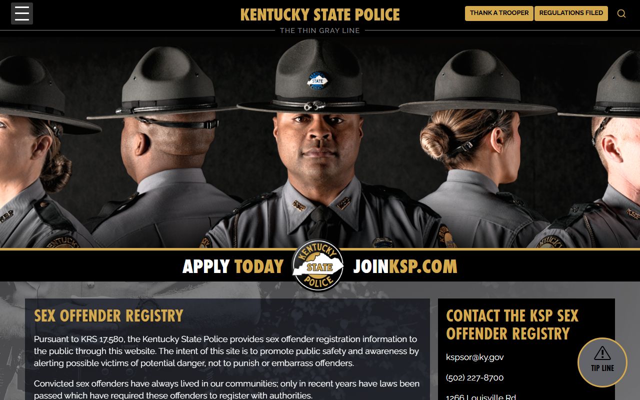 Kentucky State Police sex offender registry page