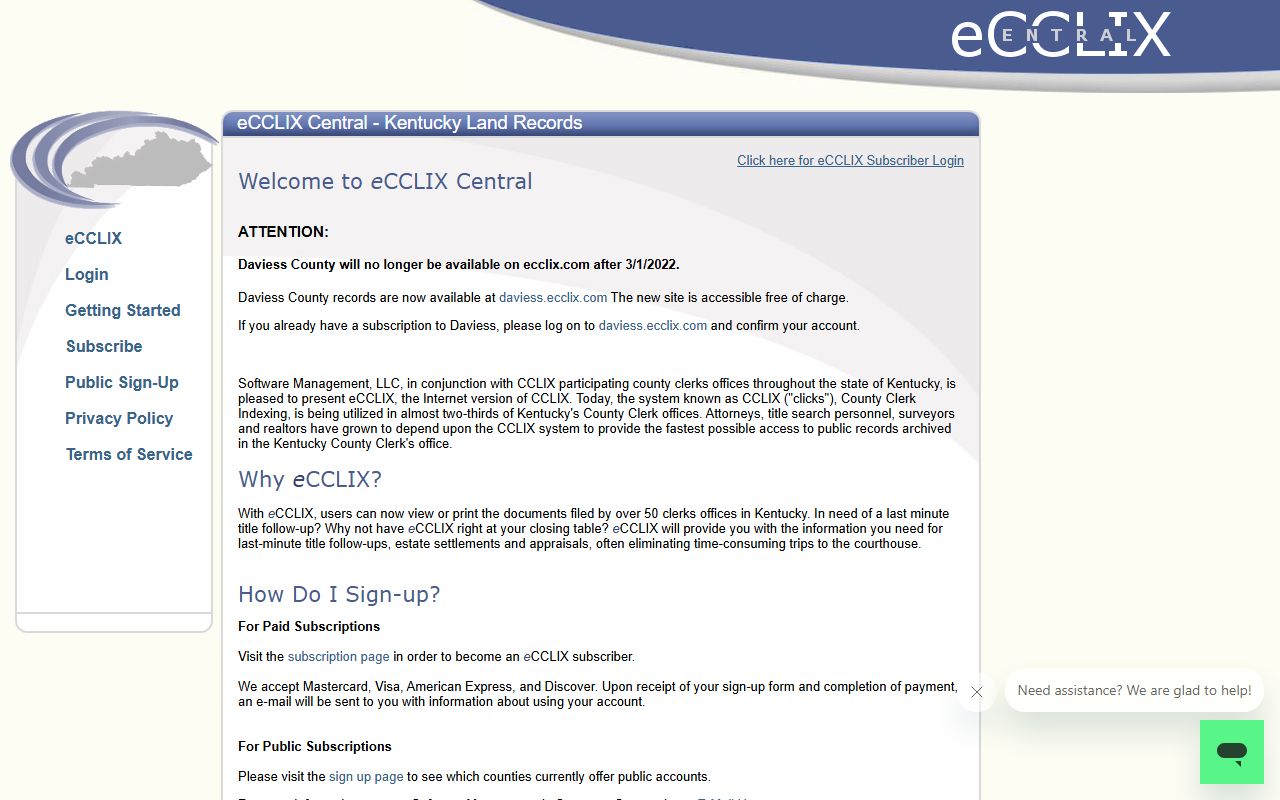 eCCLIX land records portal used for county clerk records