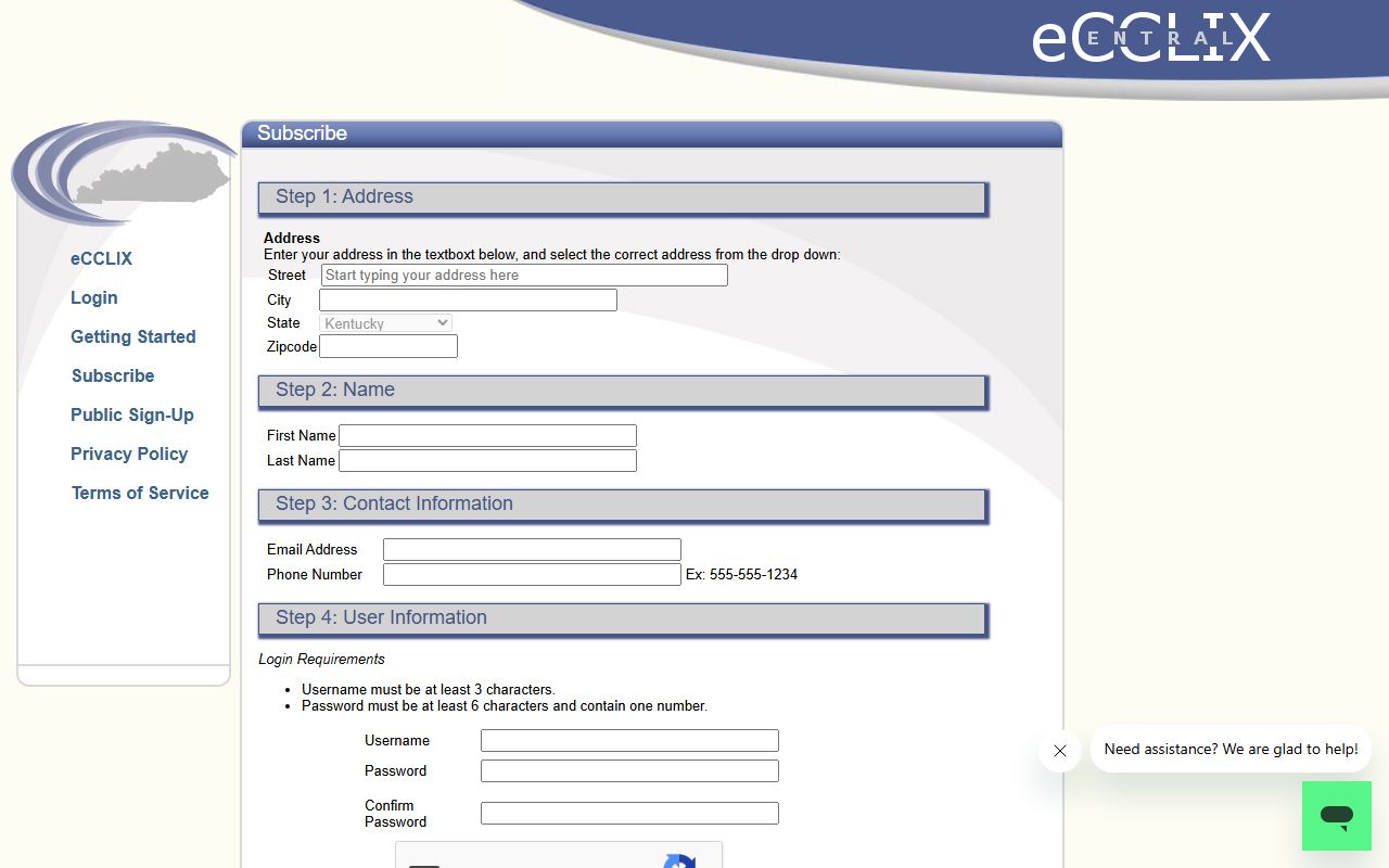 Estill eCCLIX signup page for county clerk online record access